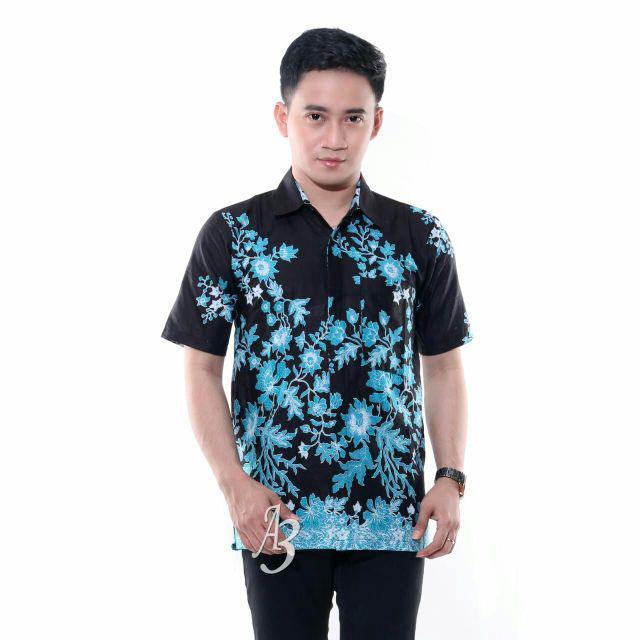 Batik couple keluarga modern terbaru set couple batik keluarga gamis jumbo cibulan biru-Hem Ayah