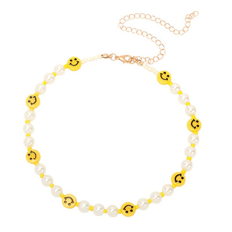 Smiley Face Choker Necklace With Irregular Pearls Y2k Jewelry For Teen Girls Women