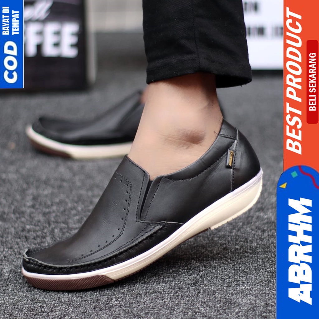 Sepatu Formal Pantofel Kulit Asli Kerja Pria Hitam ABRHM SANDRO