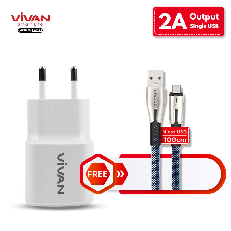 Vivan Charger Fast Charging FREE Kabel Data Micro USB/ iPhone / Type C / Charger Original Charger hp