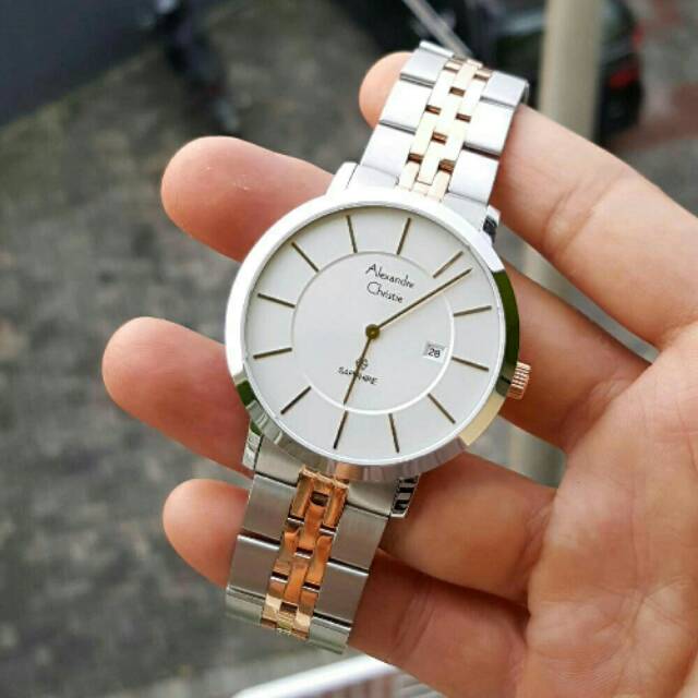 NEW JAM TANGAN PRIA ALEXANDRE CHRISTIE RANTAI SILVER GOLD AC8543 ORIGINAL