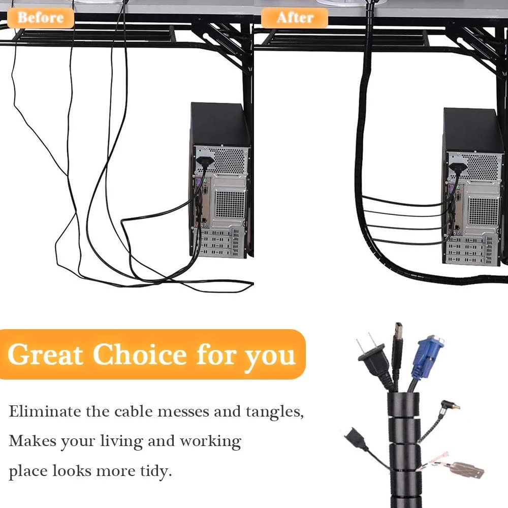 Flexible Cable Sleeve Organizer Storage Pipe Cord Protector /  Cable Management Sleeve Cord Bundler /Flexible Cord  Wrap Cable Management for TV,PC,Computer,Home,Office