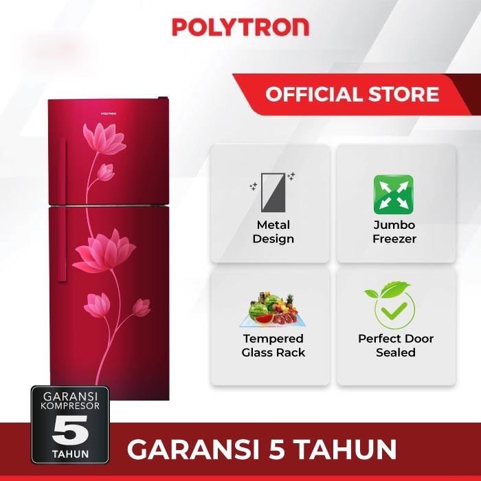 POLYTRON Kulkas 2 Pintu Beauty metal door 210 liter PRB 219 - Merah