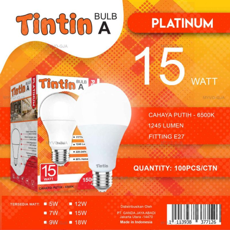 LAMPU LED NEW TINTIN PLATINUM CAHAYA PUTIH 5 W, 7 W, 9W, 12W, 15W, 18W GARANSI RESMI 1 TAHUN