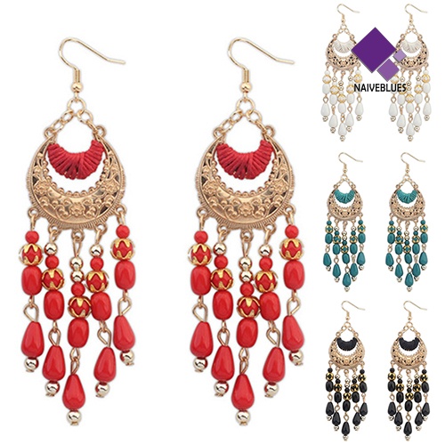 Anting Kait Rumbai Bentuk Bulan Sabit Gaya Retro Untuk Wanita
