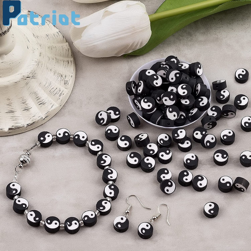 50Pcs Creative Simple Black And White Tai chi Yin Yang Design Soft Ceramic Loose Beads For DIY Jewelry Bracelets Necklace Making