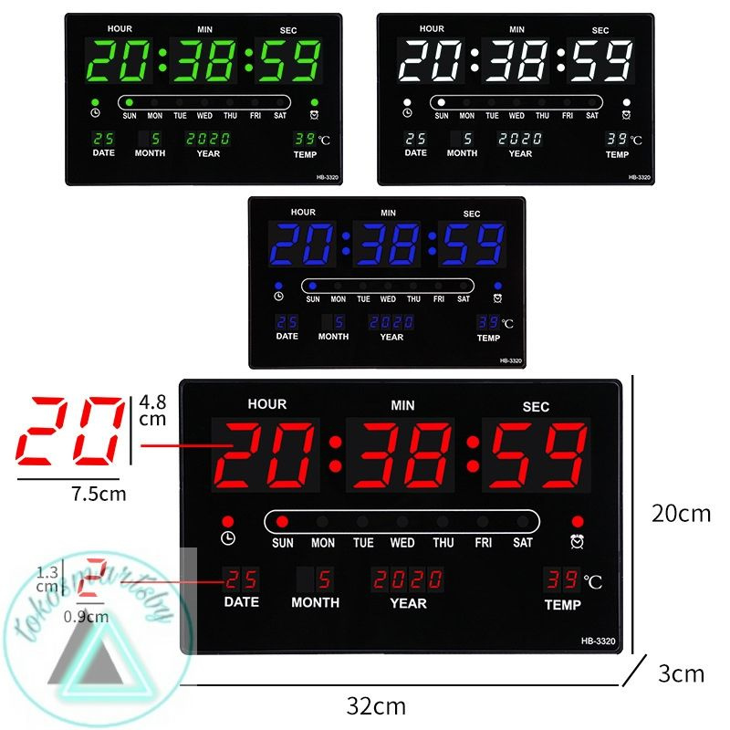 Jam Digital Dinding Dan Meja LED Clock Merah/Hijau/Biru JH 3222