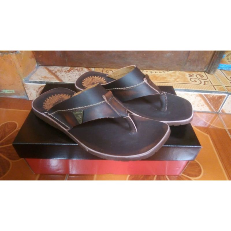 SANDAL PRIA KULIT ASLI LANCAS SENDAL PRIA KULIT CASUAL COKELAT