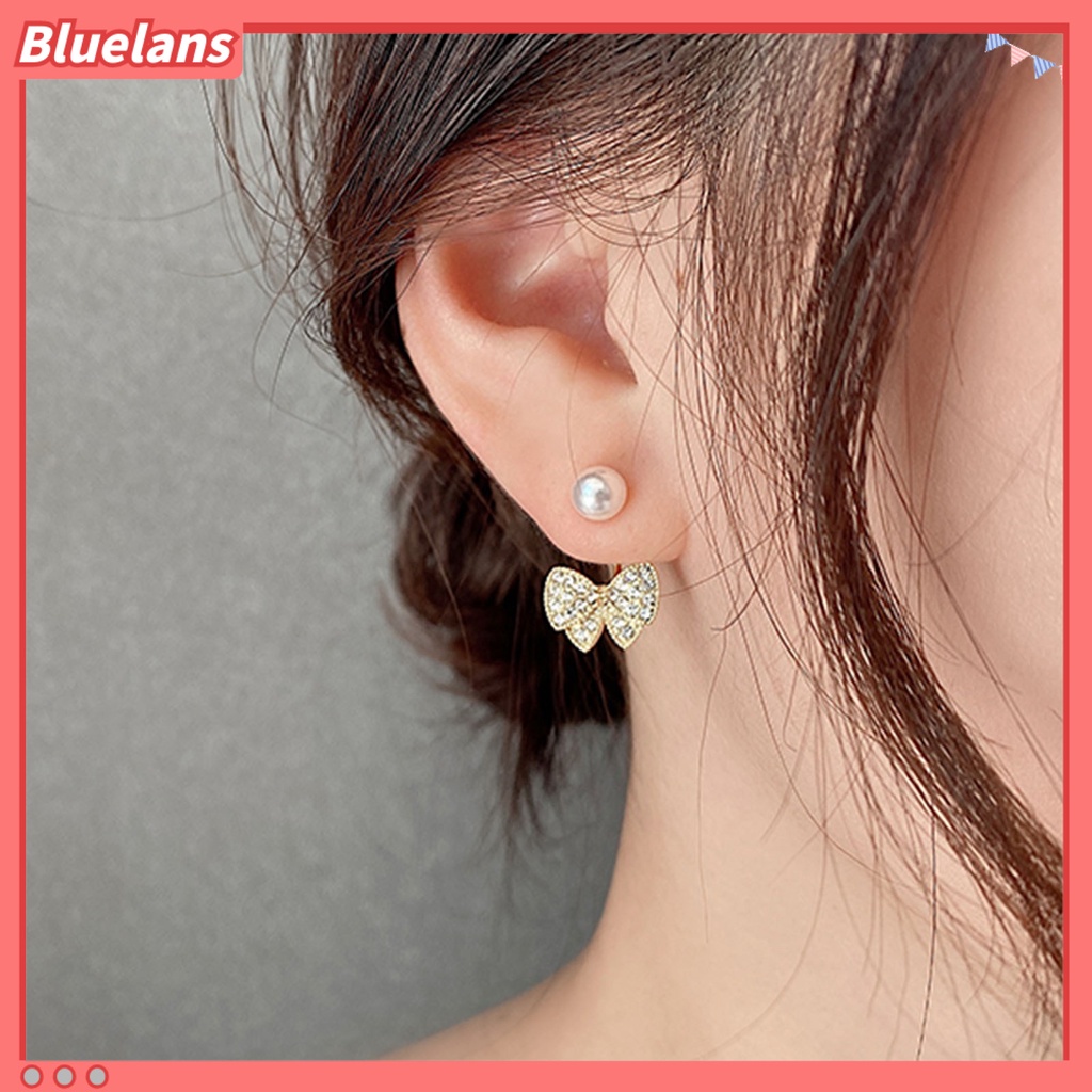 Bluelans 1 Pasang Anting Tusuk Gantung Wanita Bahan Alloy Hias Berlian Imitasi Untuk Pesta