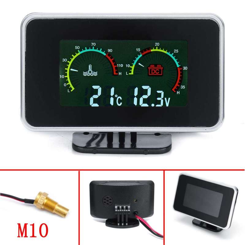 2in1 LCD Digital Pengukur Temperatur Air + Voltmeter Tekanan  Air untuk Mobil 12-24V Water Temp Temperature M10