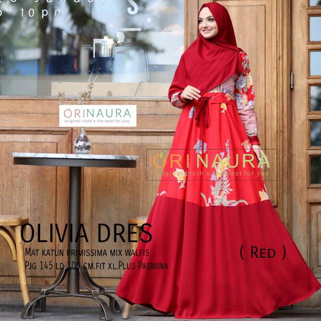 Gamis Syari Olivia Dress Free pasmina Ori by Naura