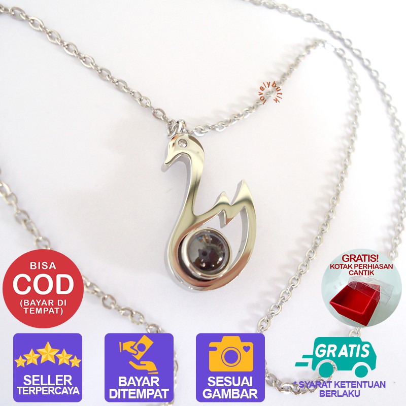 Kalung Titanium Perhiasan Anti Karat Rantai Lapis Silver Liontin Kristal Angsa Lovelybutik