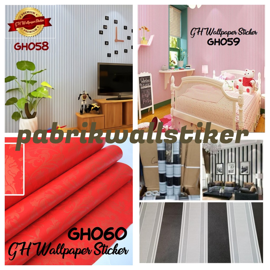 Termurah !! Wallpaper Sticker Dinding Gh Premium Quality 45cm x 9mtr Salur Hitam Gh111