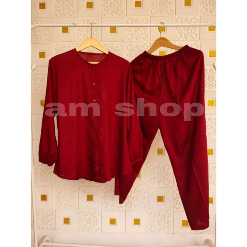Pajamas Tangan Panjang / ONE SET PIYAMA OBLONG / SLEEPWEAR DAILY SET BEST SELLER RAYON POLOS PREMIUM-TPO MAROON
