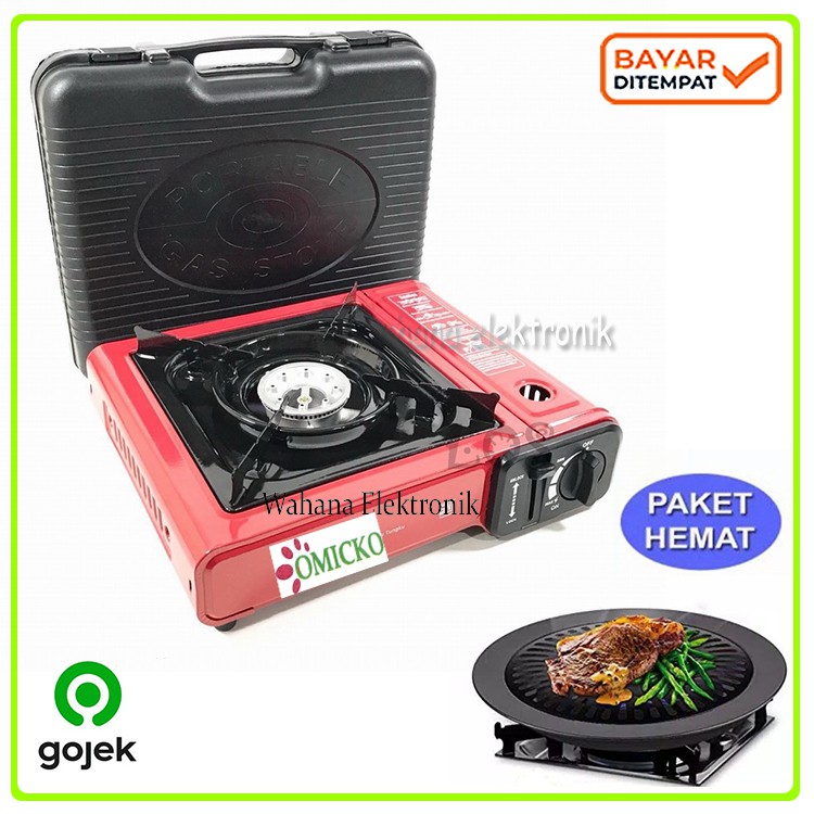 FREE BUBLE WARP PAKET OMICKO / MYVO / WELHOME  Kompor Portable + BBQ Grill Bulat + Gas kaleng 230grm + FREE PACKING SAFETY WARP