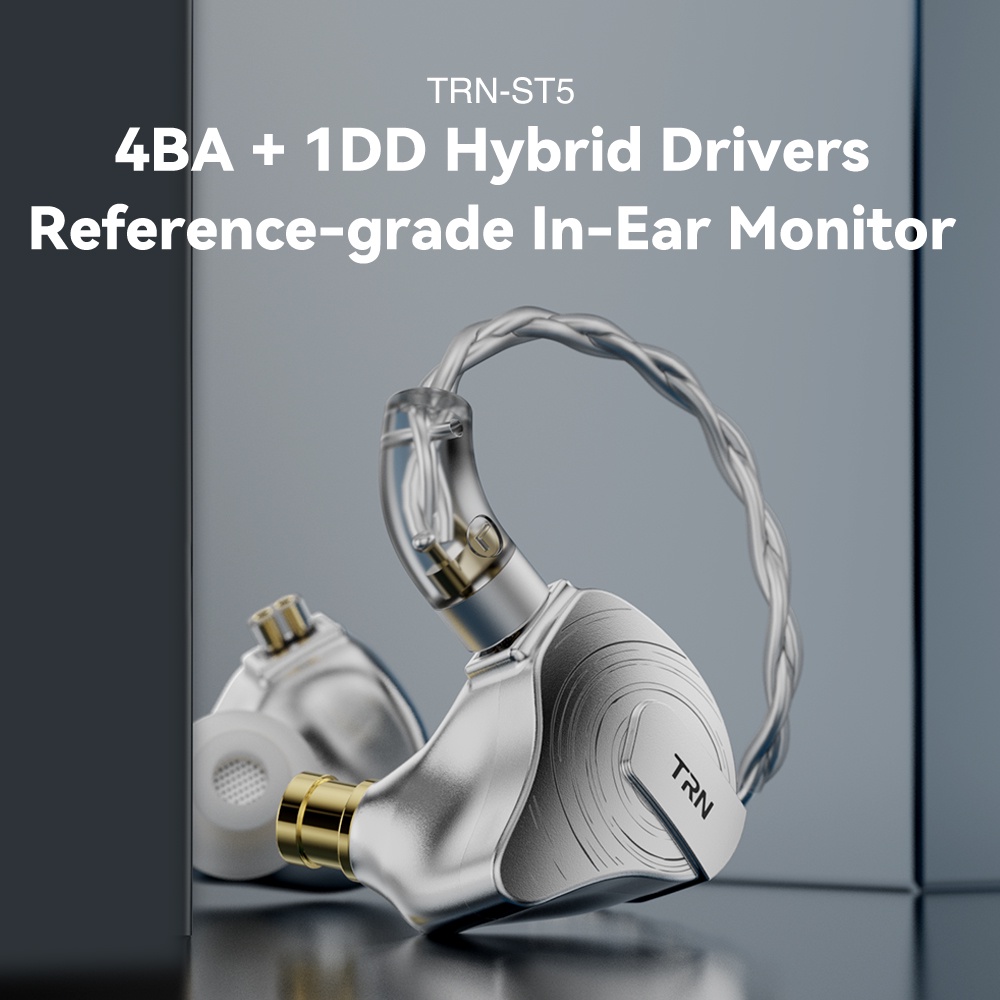 Trn ST5 Earphone In Ear Hybrid 1DD 4BA IEM HIFI Monitor 2Pin Bahan Metal Untuk BA5 / ST1 / V30