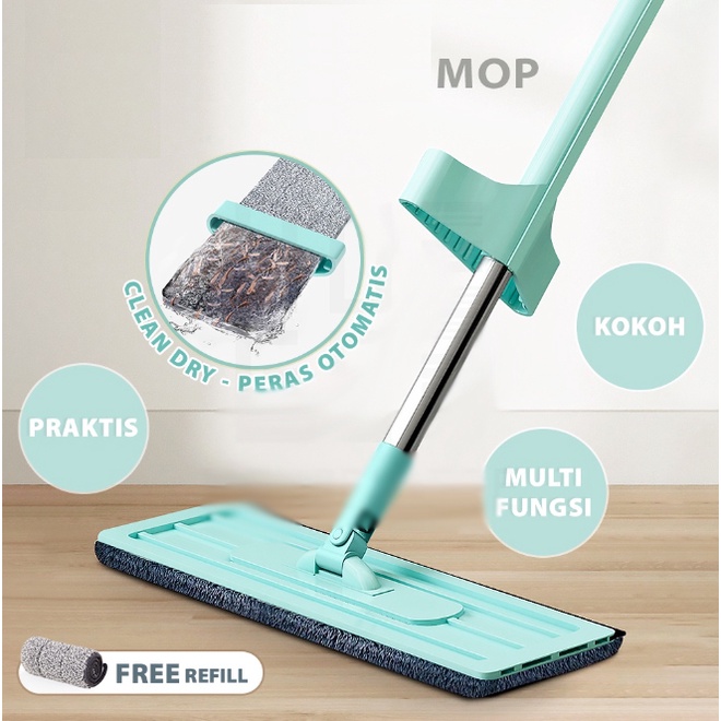 ❤ IJN ❤ Alat Pel Lantai Flat Mop Pel Tarik Praktis Ultra Mop Hand Free
