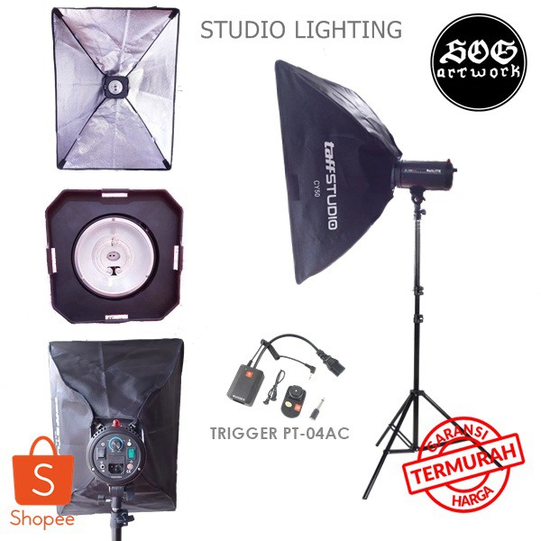 Paket Lighting Lampu Flash Studio reilite 200 eco Lightstand Trigger NOT godox tronic