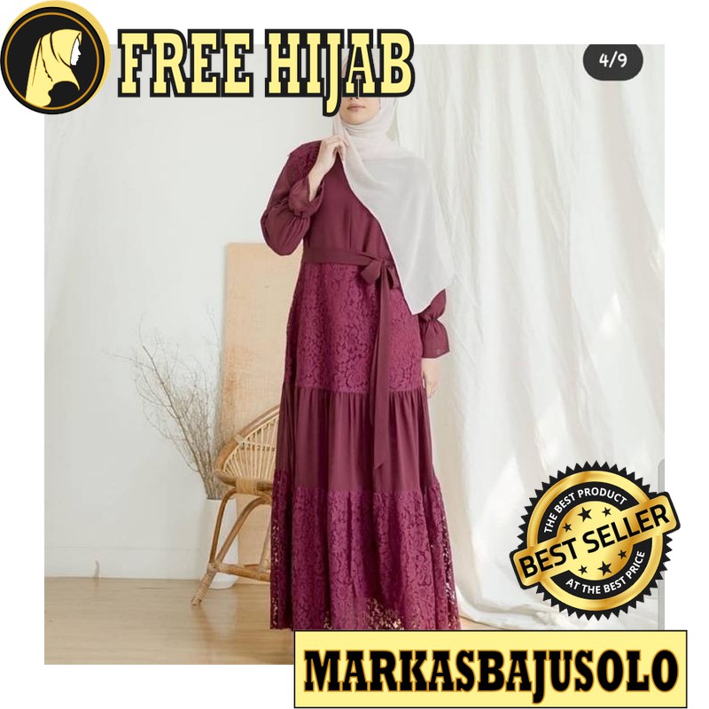 GAMIS FIONA BROKAT KEBAYA DRESS MOSCREPE PREMIUM / GAMIS SYARI MURAH BRUKAT PLISKET BROKAT JUMBO