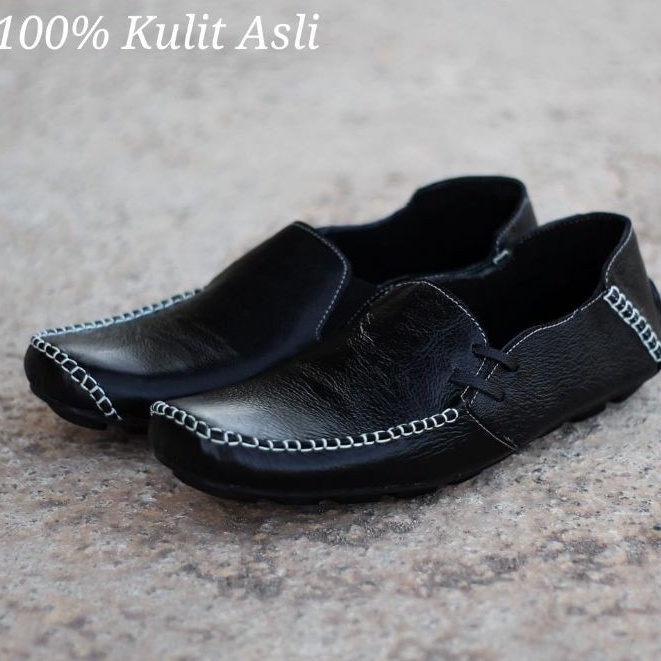 Slop Loafers Pria Kulit Asli Rajut Samping Kasual Keren Sepatu Gaya Kekinian Remaja Slip On Cowo Lelaki Trendy Enoz Ninja