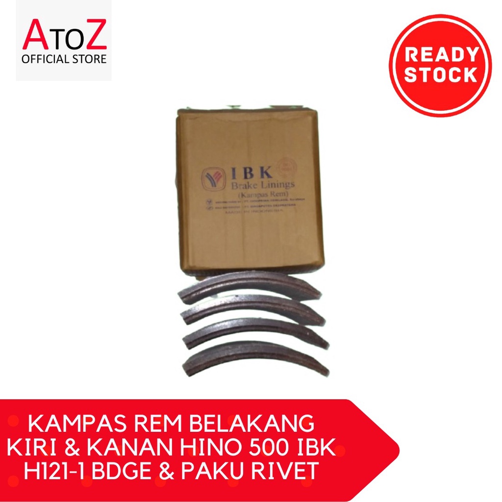 KAMPAS REM BELAKANG KIRI & KANAN HINO 500 IBK H121-1 BDGE & PAKU RIVET
