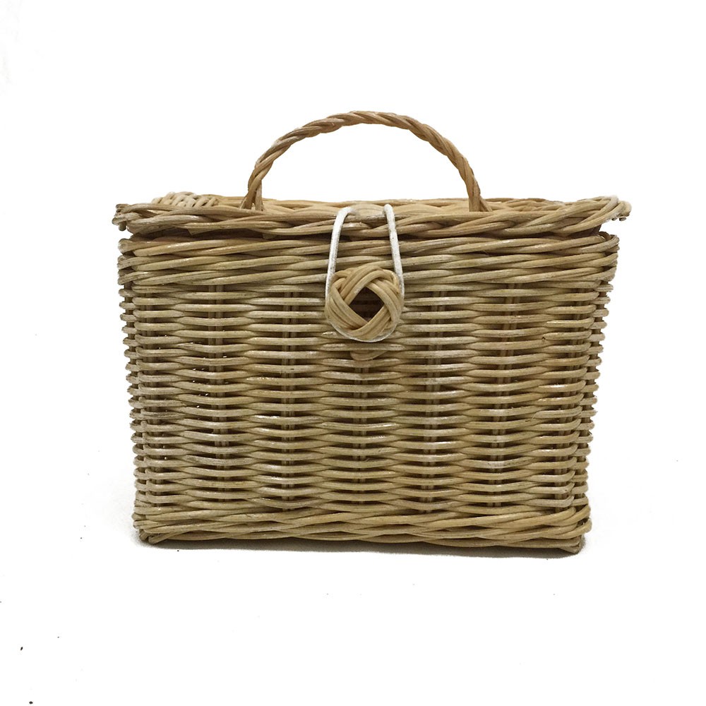 Keranjang Kotak Handle Atas Tutup Kait Kecil Dari Rotan