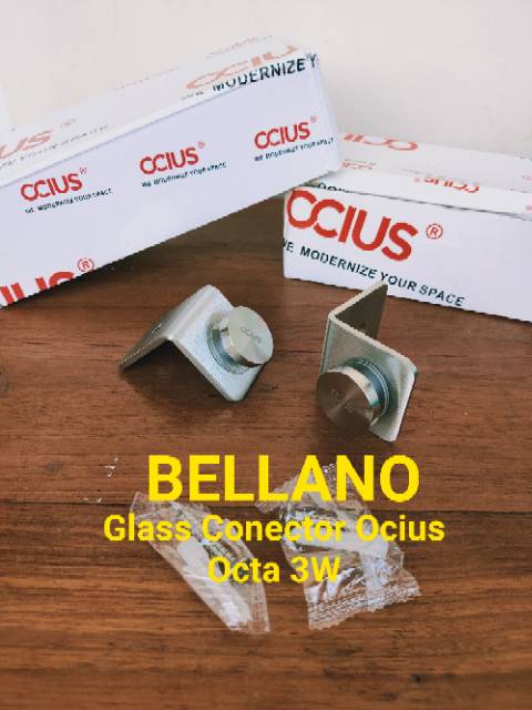 Glass Conector atau Glass clip merk Ocius tipe Octa 3W (kaca ke tembok)