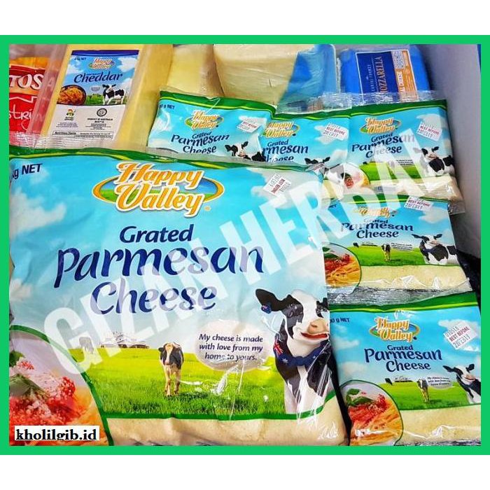 

Ujekujek- Keju/Cheese Parmesan Halal Impor Australia 500 Gr Merk Happy Valley -Original.