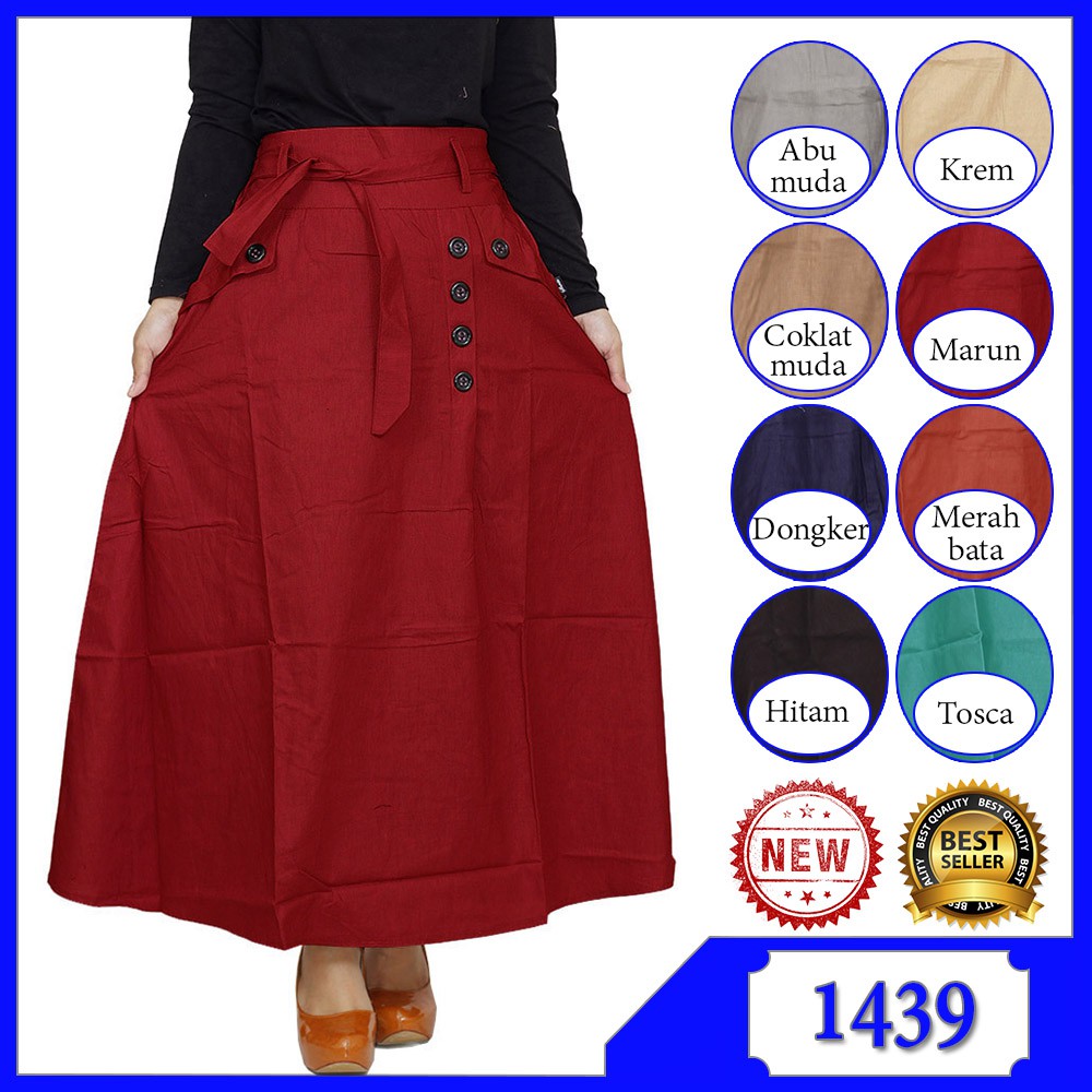 Rok Muslim Rok Katun Remaja dan Dewasa Hias Kancing