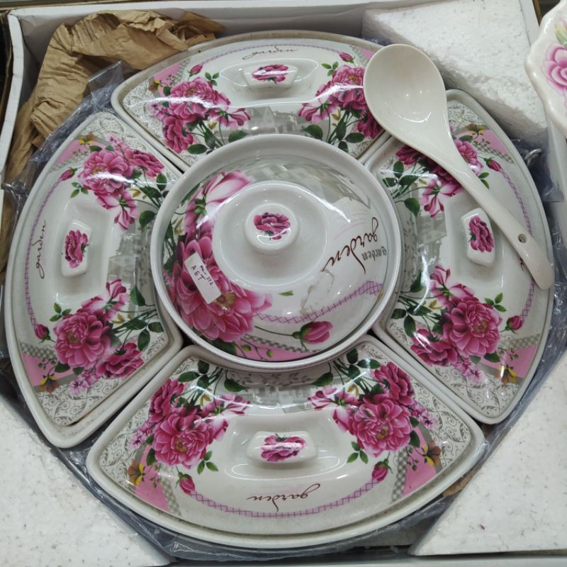 Prasmanan Bulat Putar Dengan Rak Pink Ukuran 17'' = 42 cm Fiorenza AK772 - Gratis Packing Kayu