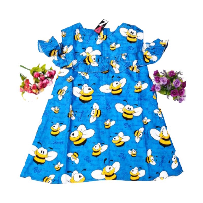 Daster Anak Perempuan Dress anak model Sabrina Karakter Bee Navy