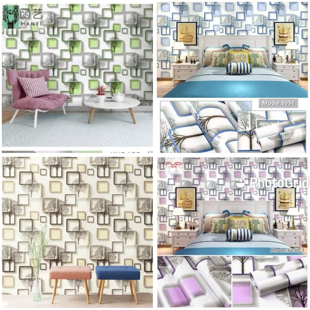 Wallpaper Stiker Dinding Dekorasi Kamar Ruang Tamu Motif Pohon Kotak Elegan Pelapis Pintu Kayu Plafo