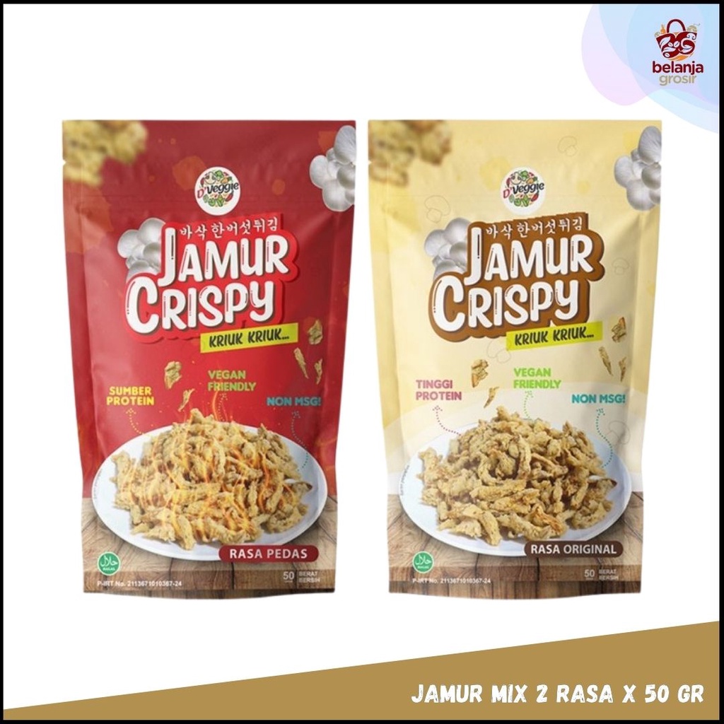 

Snack Keripik Jamur Crispy Kriuk Dveggie 50gr Mix 2 Rasa