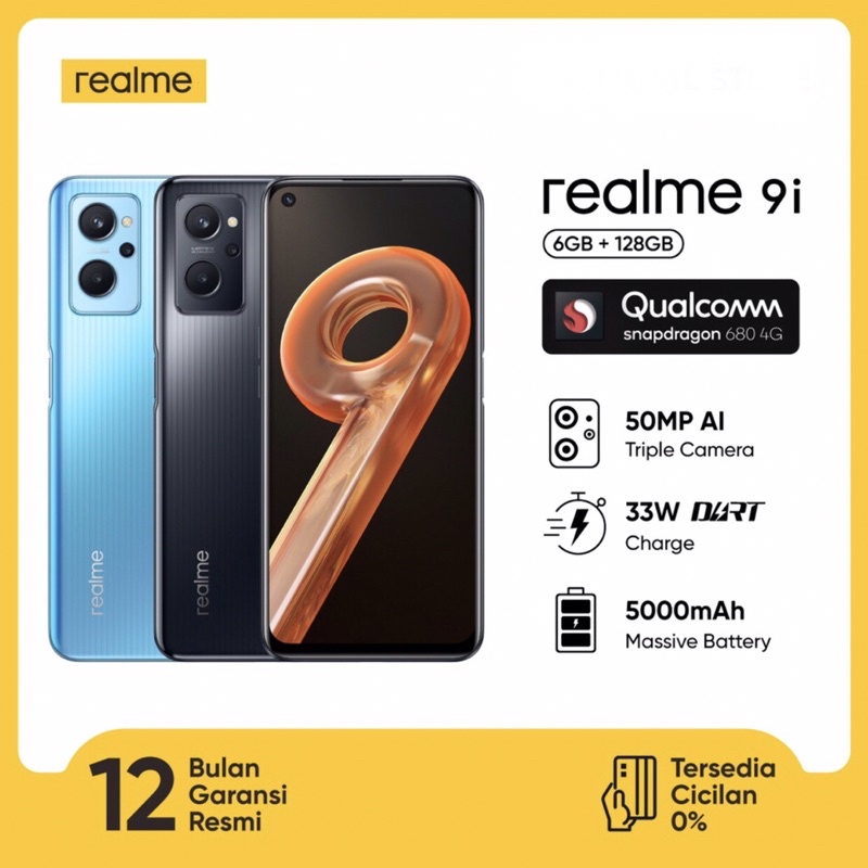 Realme 9i [4GB+64GB - 6GB+128GB] Snapdragon 680 | 50MP Triple Camera | 6.6&quot;  IPS LCD |  Li-Po 5000mAh Garansi Resmi Realme 1 Tahun