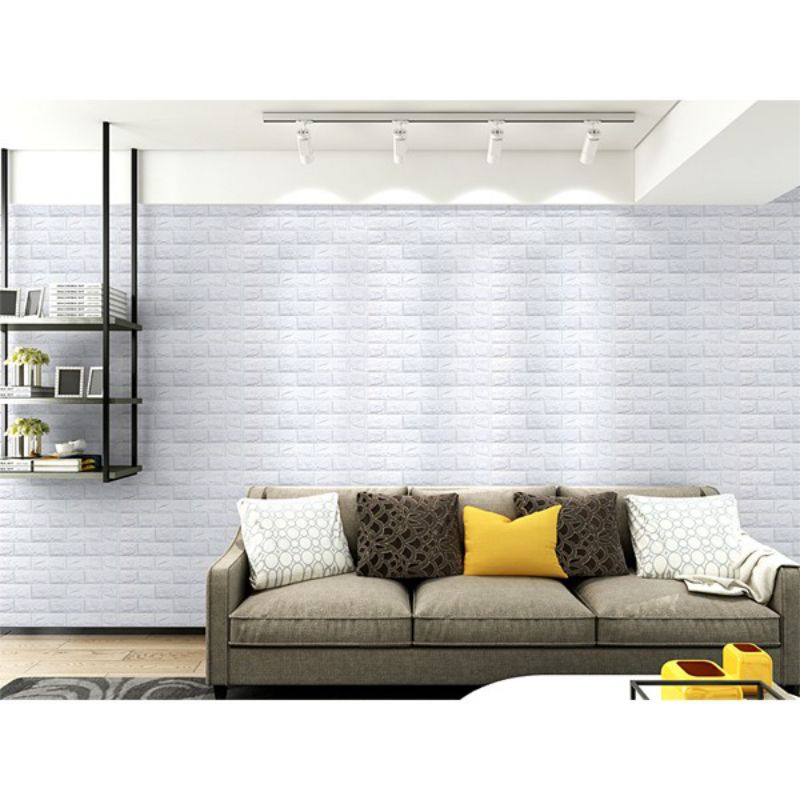 wallpaper dinding batu bata 3D 70x77cm wallpaper batu bata timbul wallfoam high quality-Putih bata 70x77