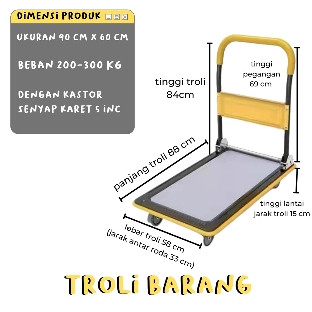 handtruck besi 300 kg/ troli angkut 60x90 200-300 kg