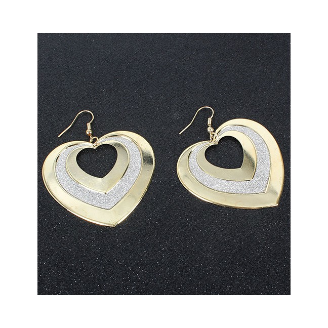 LRC Anting Gantung Fashion Golden Love Alloy Hollow Frosted Earrings K44353