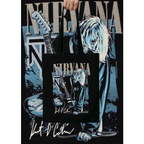 TOTE BAG  BAND NIRVANA Kurt cobain BAND METAL Totebag Distro kanvas katun Resleting tas jinjing slin
