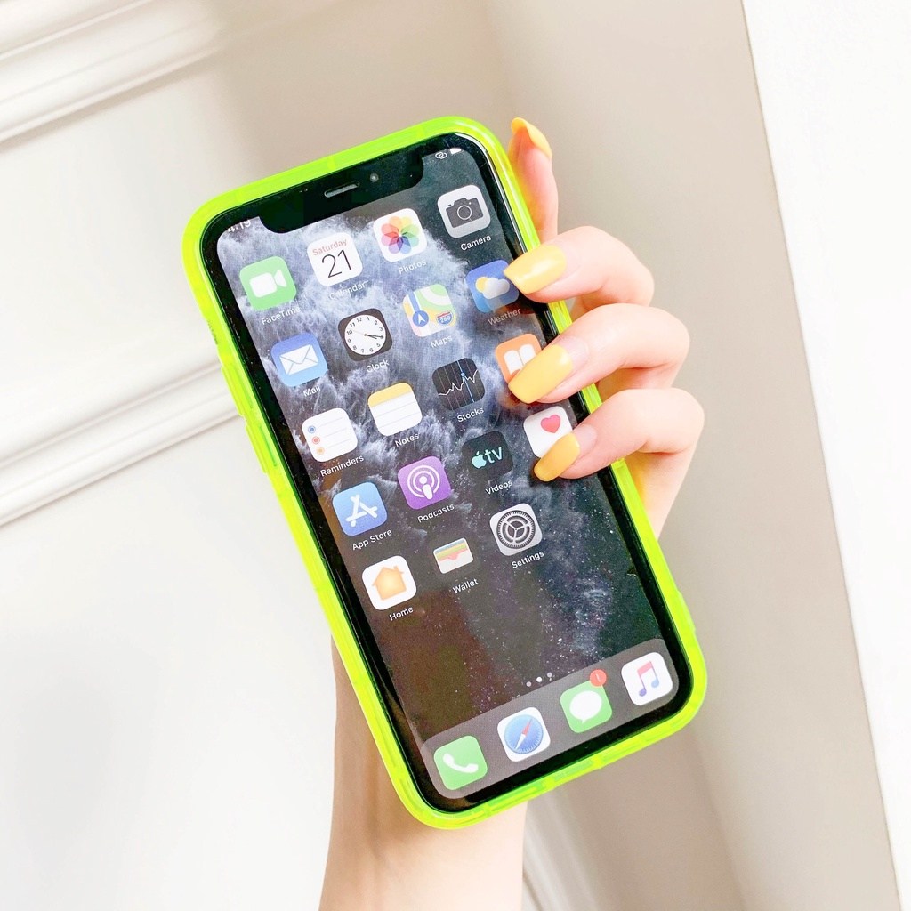 (Seri 1) For iPhone - Neon Shock Proof Case - Full Cover Soft Case + Camera Protection Lens Cover