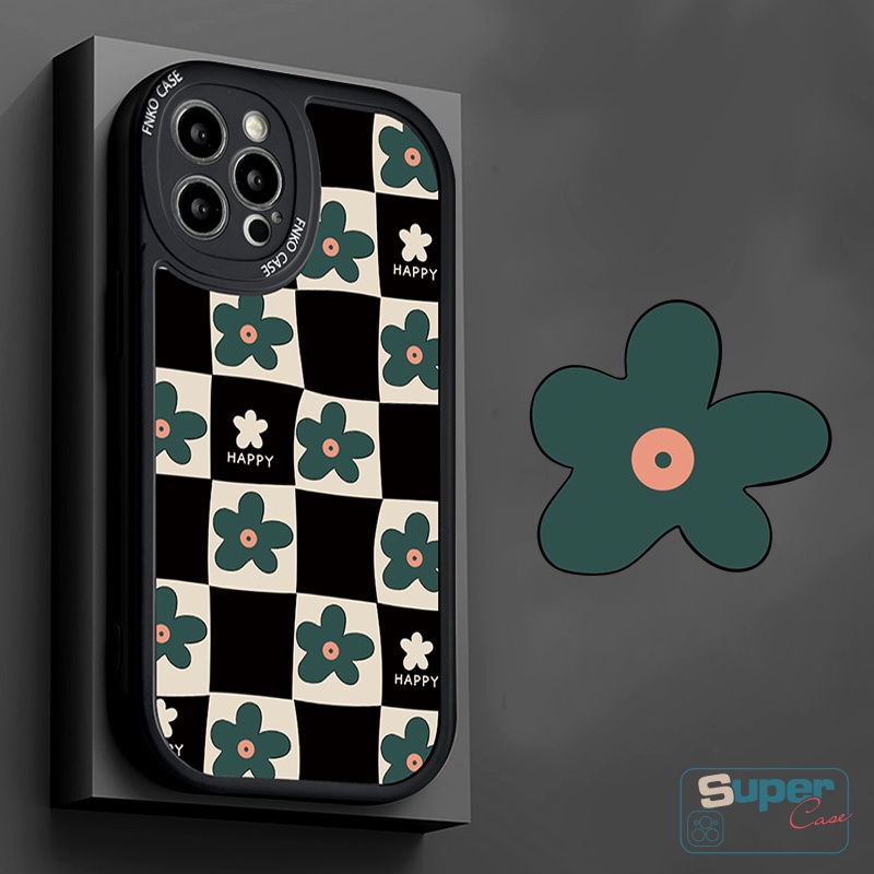 Case Untuk Realme C53 C31 C55 C21Y C35 C12 C30 GT 8i 6i 5 5i 9i 7i 6 8 Pro 10 Pro+6s 7 C25Y C15 C25 C25s C11 C17 C20 C20A C3 C21 Art Retro Bunga Abstrak Kotak-Kotak Soft Case Geometri