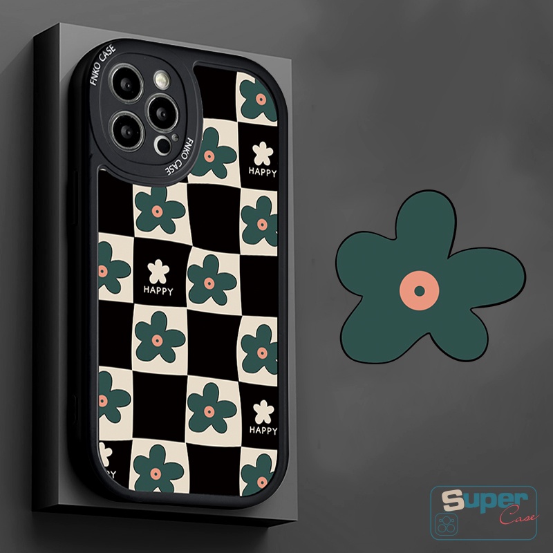 IPHONE Art Retro Bunga Abstrak Kotak-Kotak Geometri Korea Fashion Gadis Phone Case Kompatibel Untuk Iphone14 11 13 12 Pro MAX XR 78 6 6s Plus X XS MAX SE 2020lucu Lembut TPU Silicon Cover