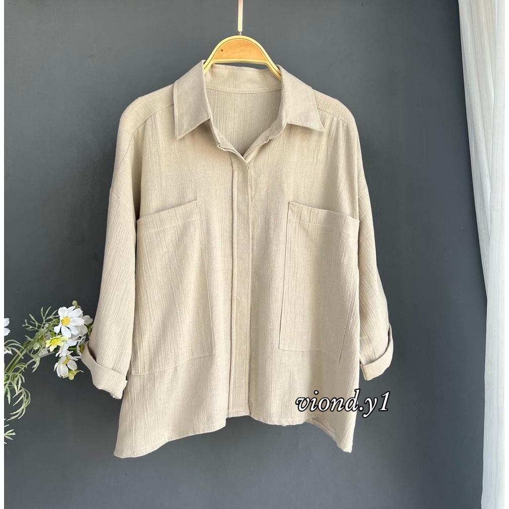 Kemeja Linen Kringkel Shirt / Atasan Blouse Korea Polos 120