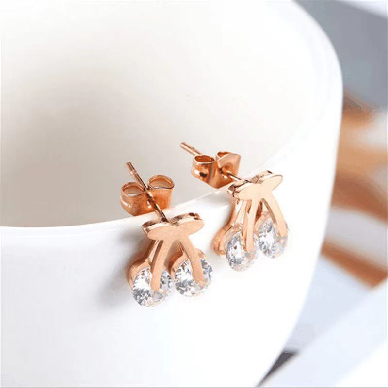 Baru kecil cherry stud anting-anting untuk wanita Korea temperamental peri lucu anting-anting pribad