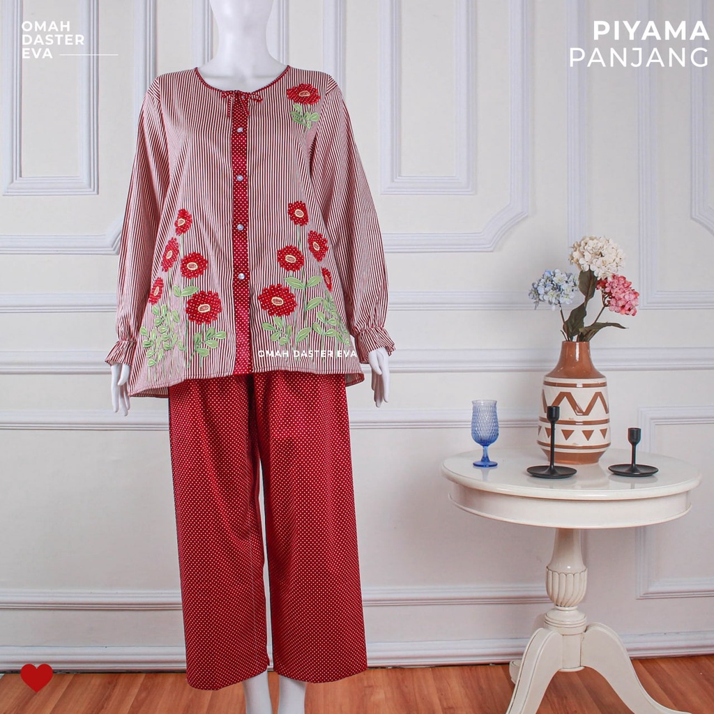 Piyama Maroon Bordir Lengan Panjang Original Omah Daster Eva Busui Friendly