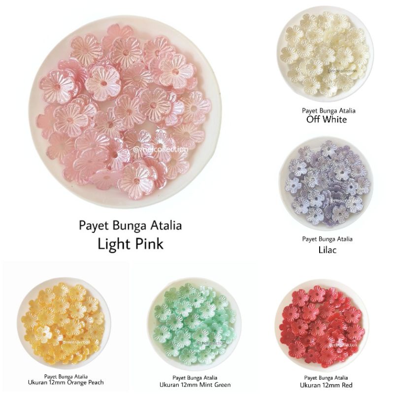 payet kelopak bunga mutiara 10mm 12mm bahan kebaya tasbih digital rose gold coklat gold doff Jania S