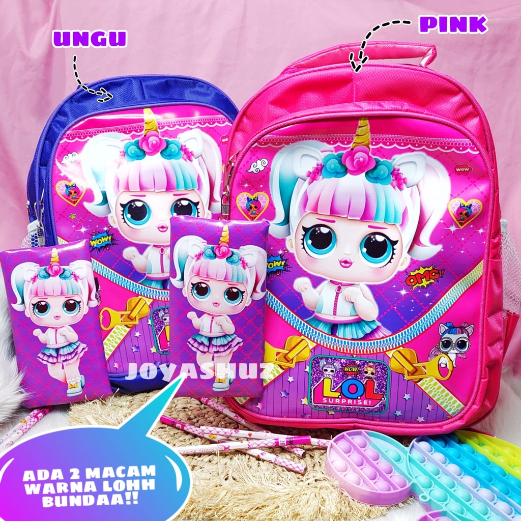 Tas Anak Perempuan -  Lol Unicorn Hello Kitty Boba Berbonus - Ransel Lol Unicorn BAnak - Tas Sekolah Anak SD Karakter - Tas Anak Perempuan SD Gratis Botol Dan Misting-Tas Sekolah Anak Perempuan Karakter Lucu - Joyashuz