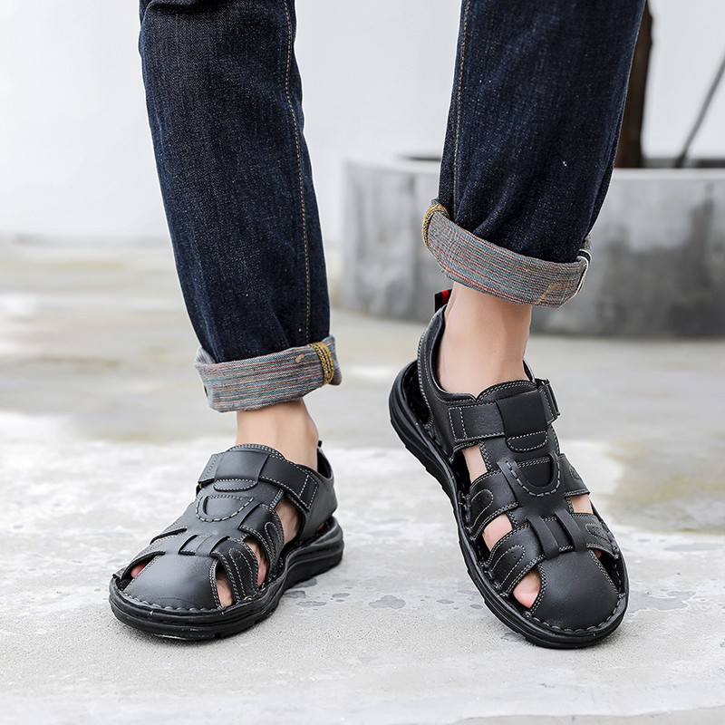 Sepatu Sandal Pria  Kulit Asli Sandal Pria Import Original Keren Trendy Dipakai Bagus Buat Jalan Hangout