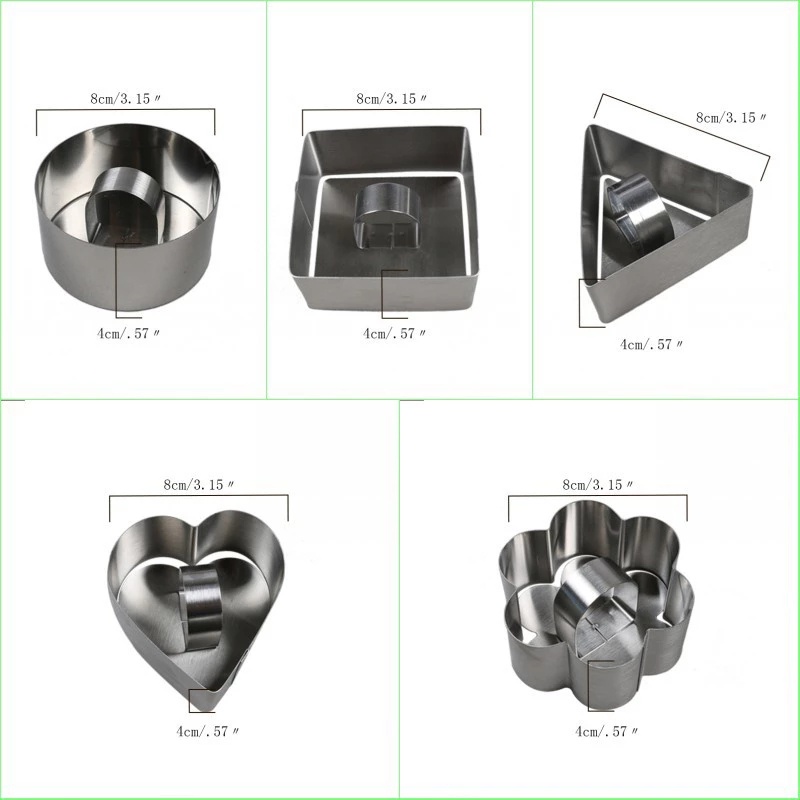 Cetakan Kue Mousse / Dessert Bentuk Kotak / Hati / Bunga / Bulat Bahan Stainless Steel