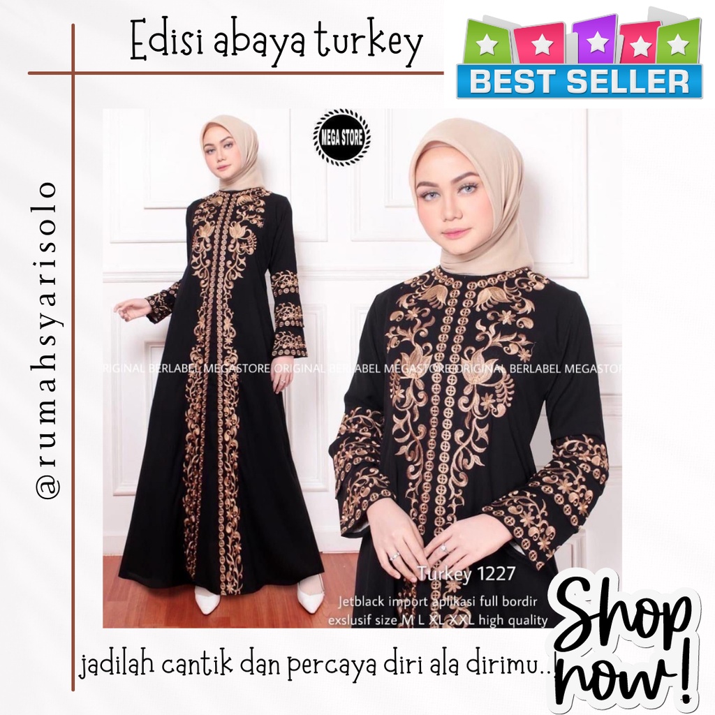 GAMIS HITAM ABAYA TURKI TURKEY - GAMIS HITAM TURKEY TERBARU KEKINIAN MODERN MEWAH - GAMIS LEBARAN TE