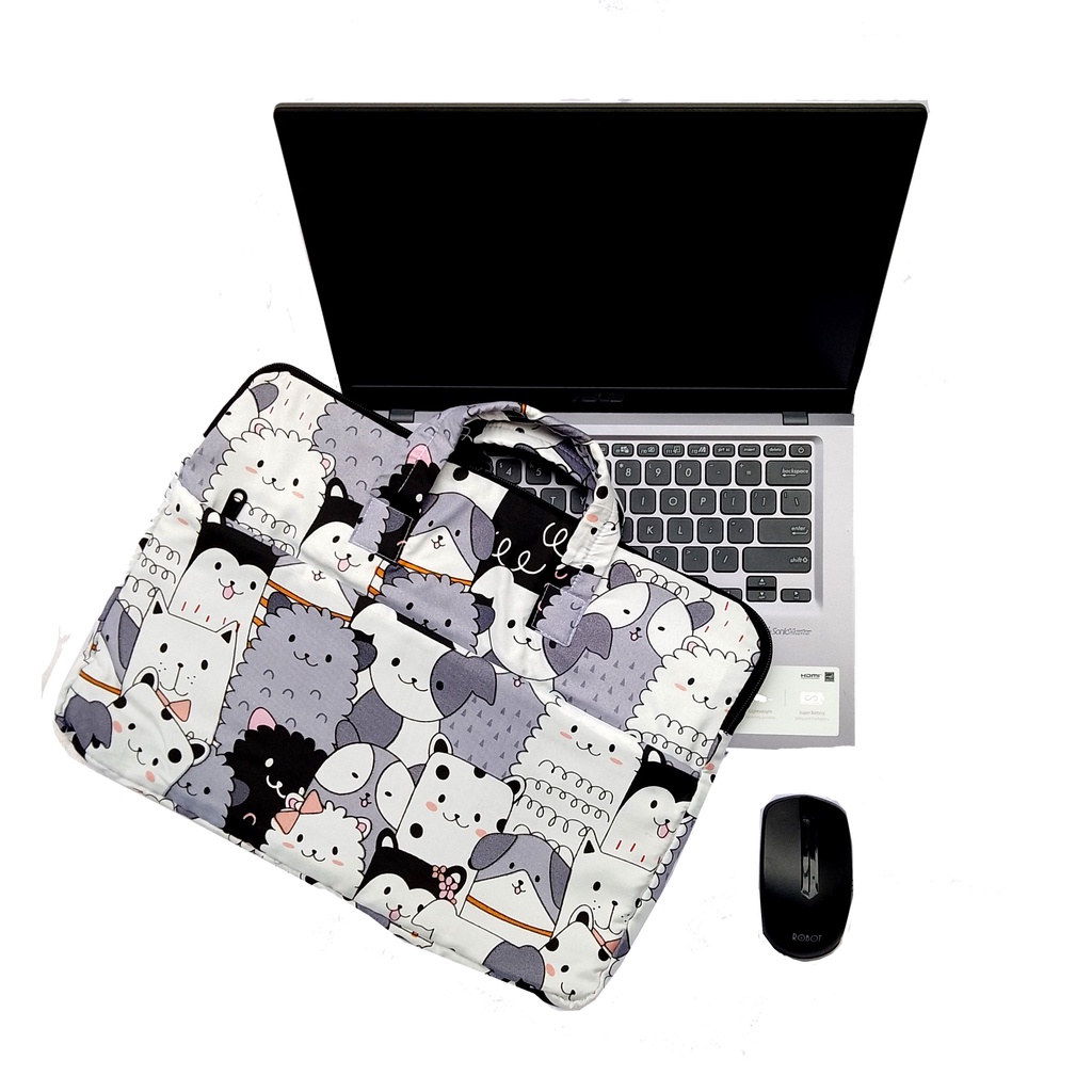 Tas Laptop 14 Inch Tas Leptop Sleeve Leptop Wanita Canvas Pelindung Laptop Pria Cover Laptop Unisex Notebook Tas Laptop motif